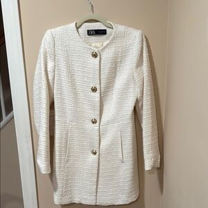 Zara Cream Textured Blazer with Gold Buttons